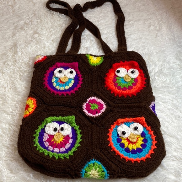 Handbags - Owl Tote'em-Crochet Owl purse-boho tote bag-Handmade-Colorful-Cute